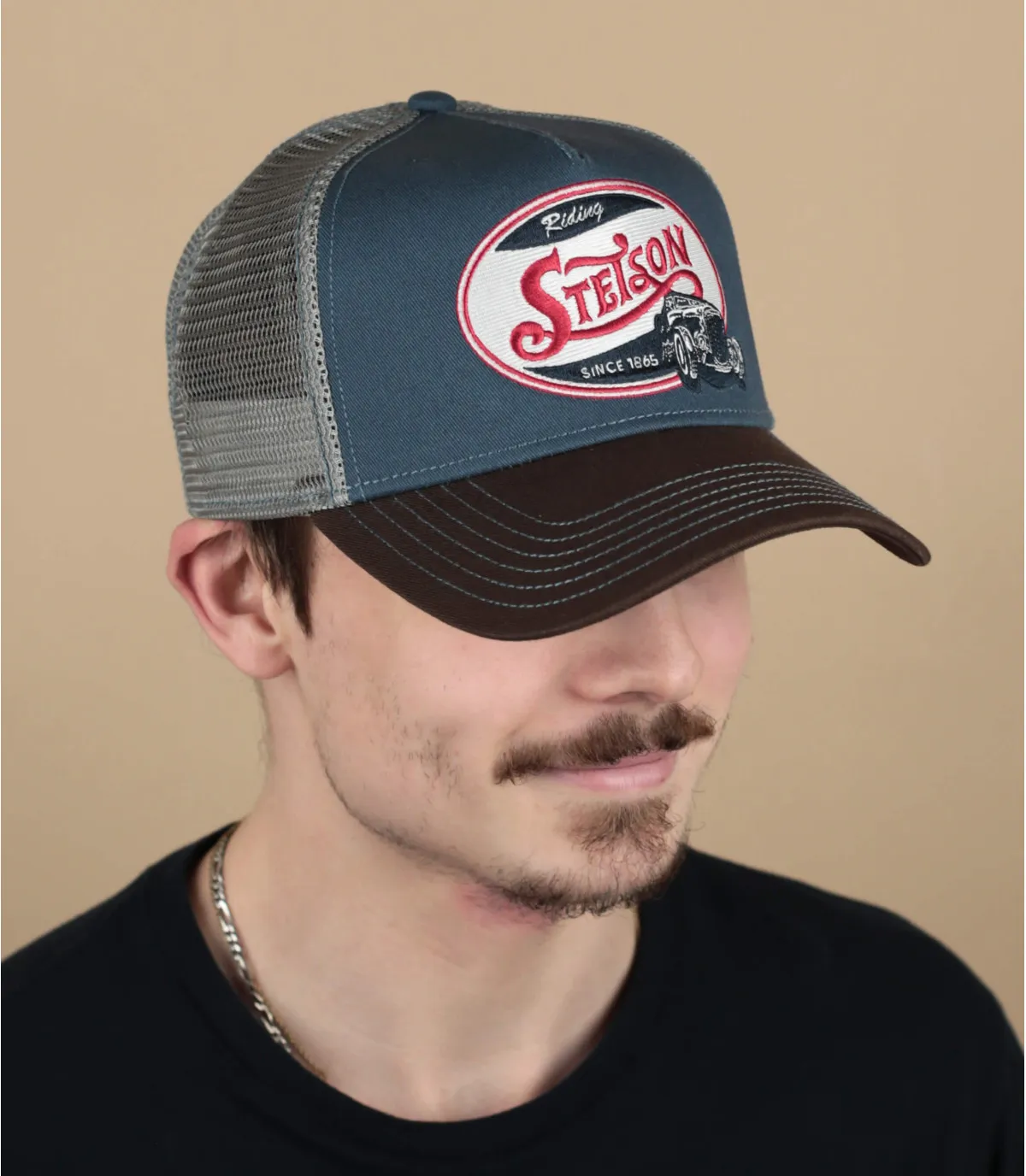 Cappellino trucker stetson blu e marrone  Trucker Cap Riding Hot Road     