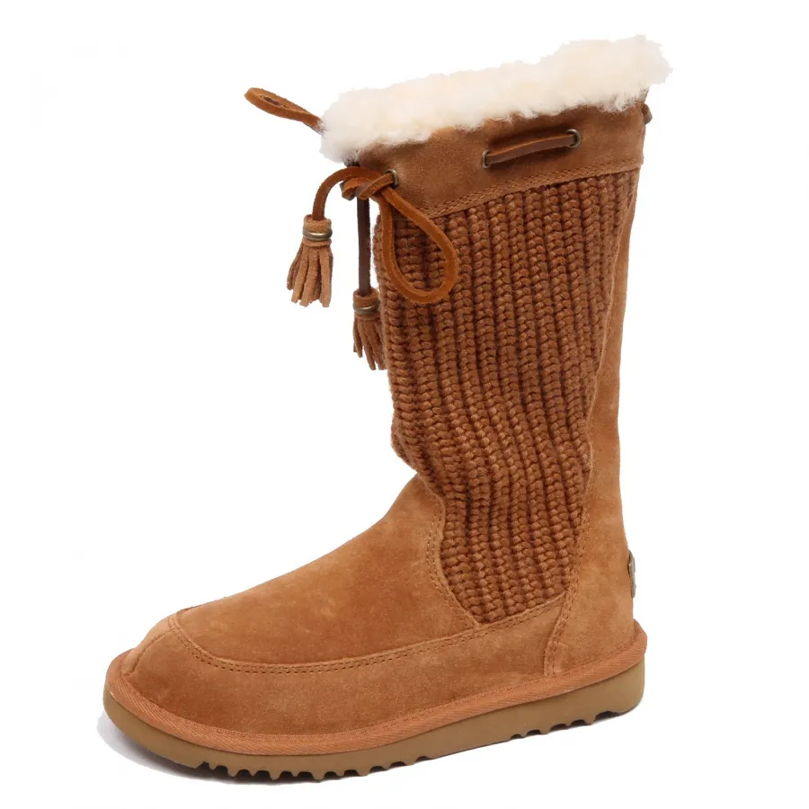 F3456 (NO BOX) stivale bimba girl UGG scarpe light brown wool/suede shoe boot