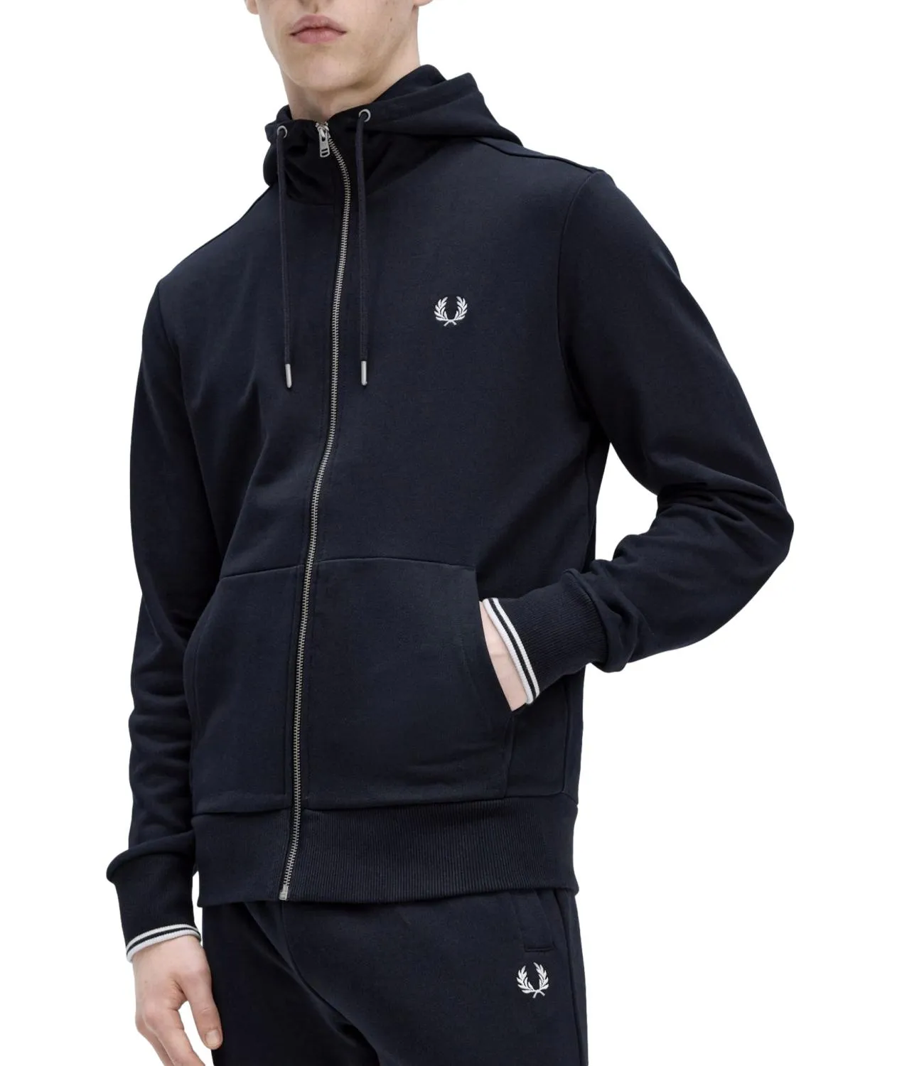 Felpa Fred Perry blu con zip e cappuccio