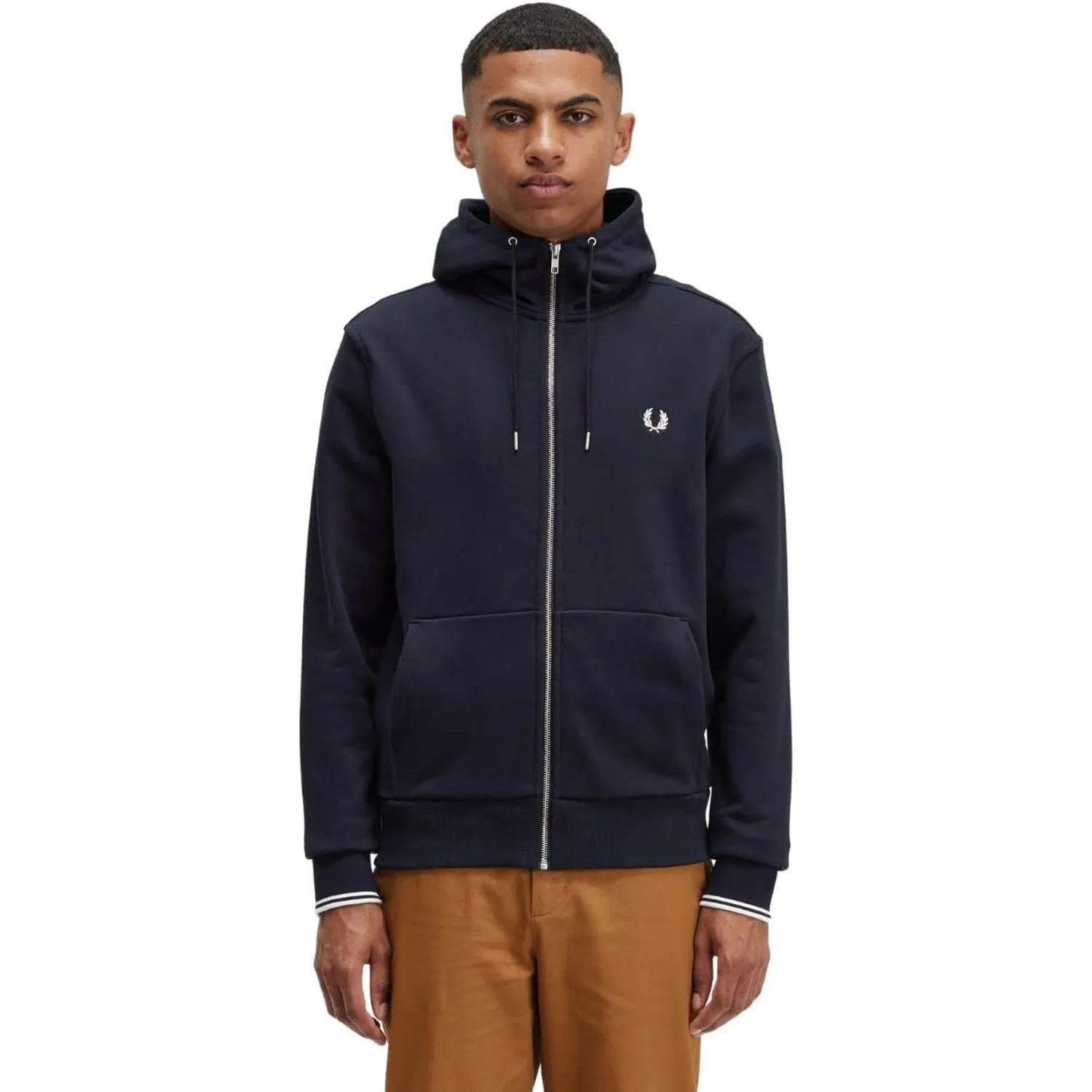 Felpa FRED PERRY Uomo HOODED ZIP THROUGH Navy