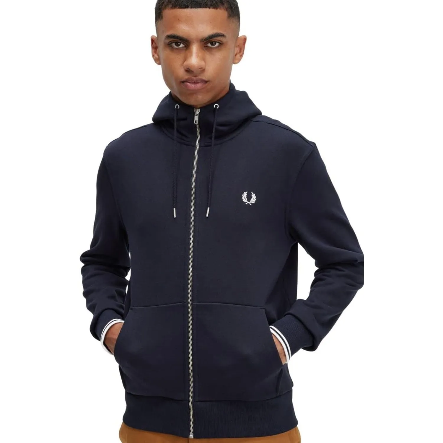 Felpa FRED PERRY Uomo HOODED ZIP THROUGH Navy