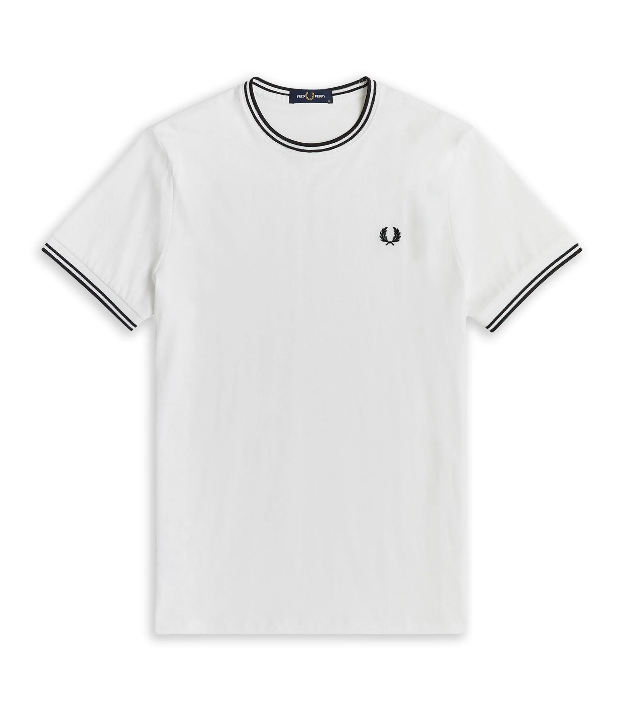 T-Shirt Fred Perry  Collo Rigato Bianco Uomo