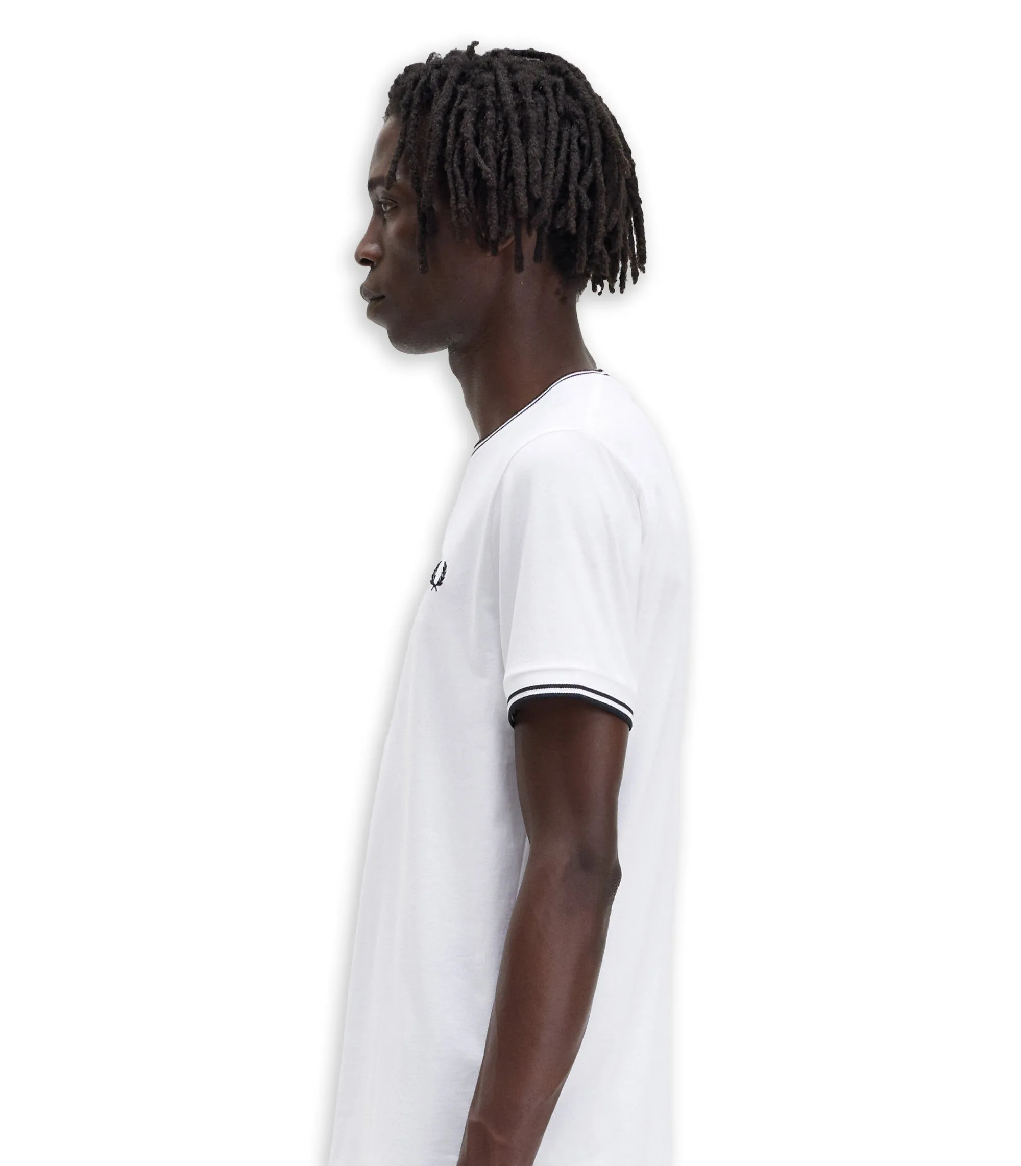 T-Shirt Fred Perry  Collo Rigato Bianco Uomo