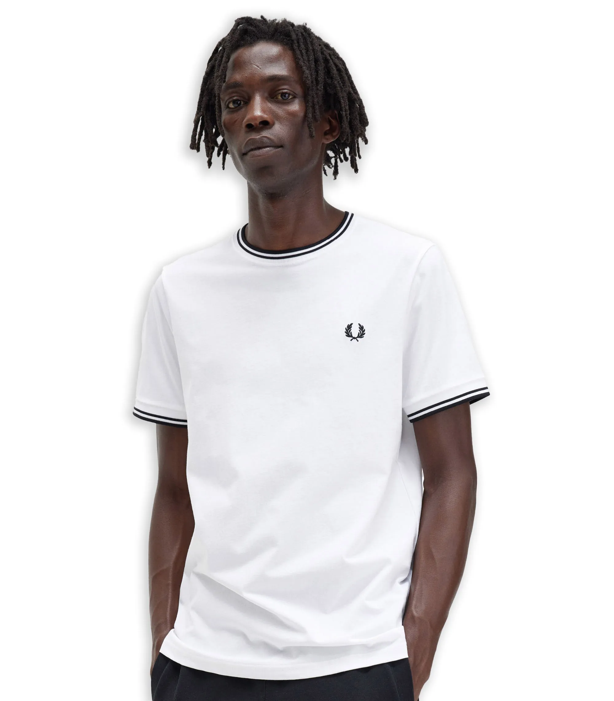 T-Shirt Fred Perry  Collo Rigato Bianco Uomo