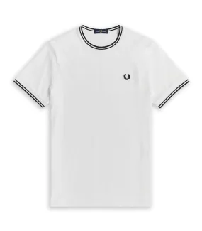 T-Shirt Fred Perry Twin Tipped Righe Bianco Uomo